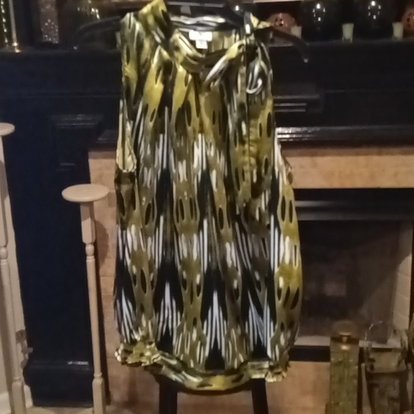 W WORTHINGTON green multi-colored mock tie-up neckline ribbed hem blouse 2X - Picture 2 of 13